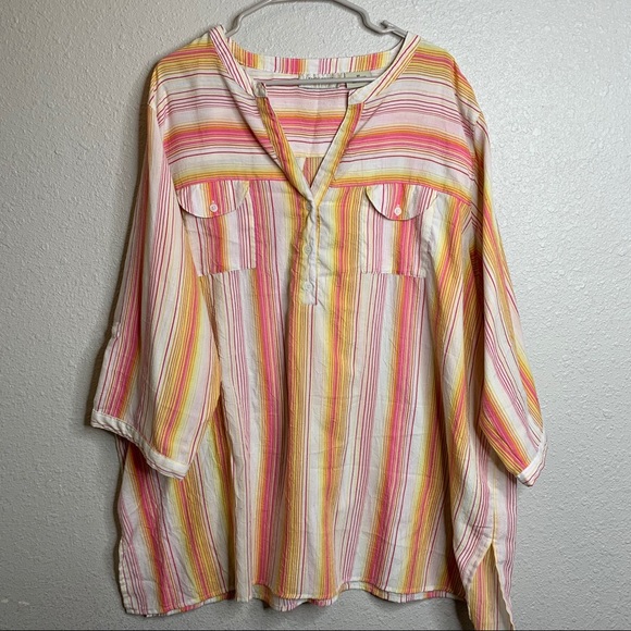 lemongrass Tops - Stripped blouse with double front Pocket sz3x